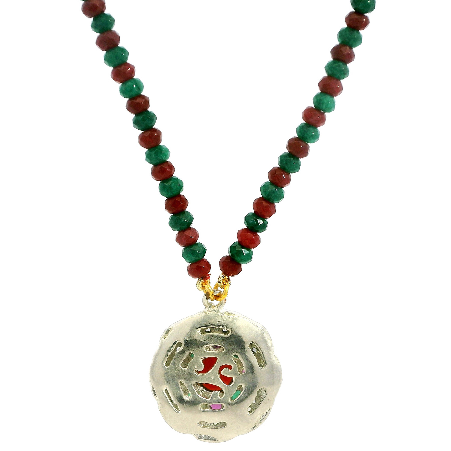 Ruby & Emerald Gemstone Bead Necklace With Silver Pendant NP-1375 - Image 4