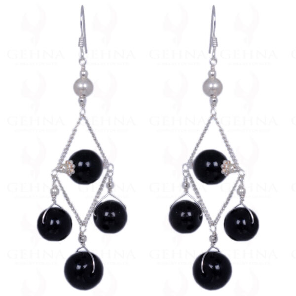 Pearl & Black Spinel Gemstone Bead Earrings Made In .925 Sterling Silver ES-1376