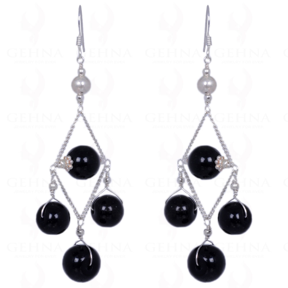 Pearl & Black Spinel Gemstone Bead Earrings Made In .925 Sterling Silver ES-1376