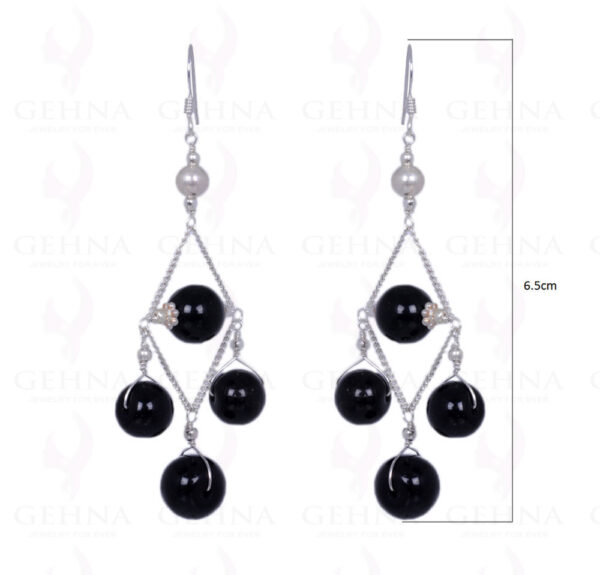 Pearl & Black Spinel Gemstone Bead Earrings Made In .925 Sterling Silver ES-1376