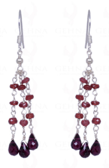 Red Garnet Gemstone Faceted Bead Earrings Made In .925 Solid Silver ES-1377