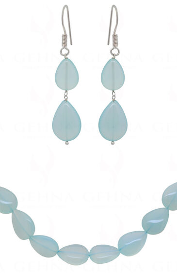 Blue Chalcedony Pear Shaped Gemstone Bead Necklace & Earrings NS-1377