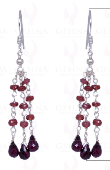 Red Garnet Gemstone Faceted Bead Earrings Made In .925 Solid Silver ES-1377