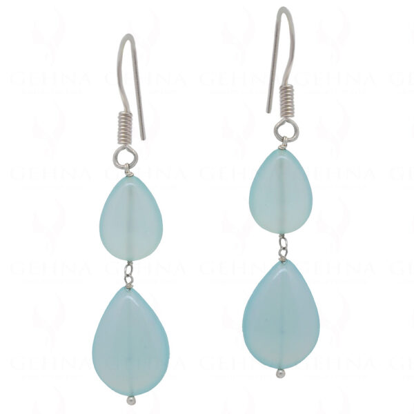 Blue Chalcedony Pear Shaped Gemstone Bead Necklace & Earrings NS-1377