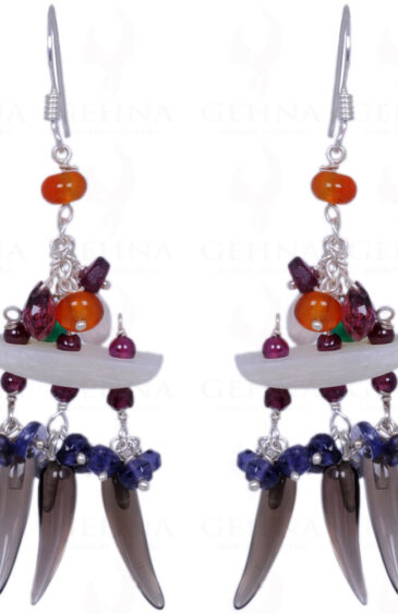 Red Garnet, Carnelian, Smoky Topaz, Iolite & Onyx Gemstone Earrings ES-1378