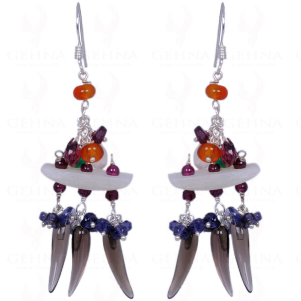 Red Garnet, Carnelian, Smoky Topaz, Iolite & Onyx Gemstone Earrings ES-1378