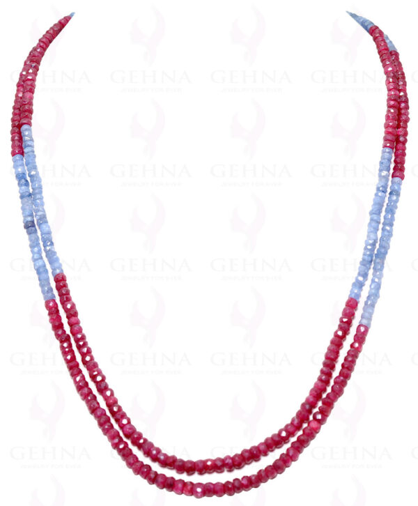 2 Rows Necklace of African Ruby & Tanzanite Gemstone Beads With Clasp NS-1378