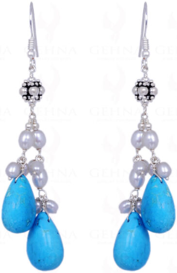 Pearl & Turquoise Gemstone Earrings Made In .925 Solid Silver ES-1381
