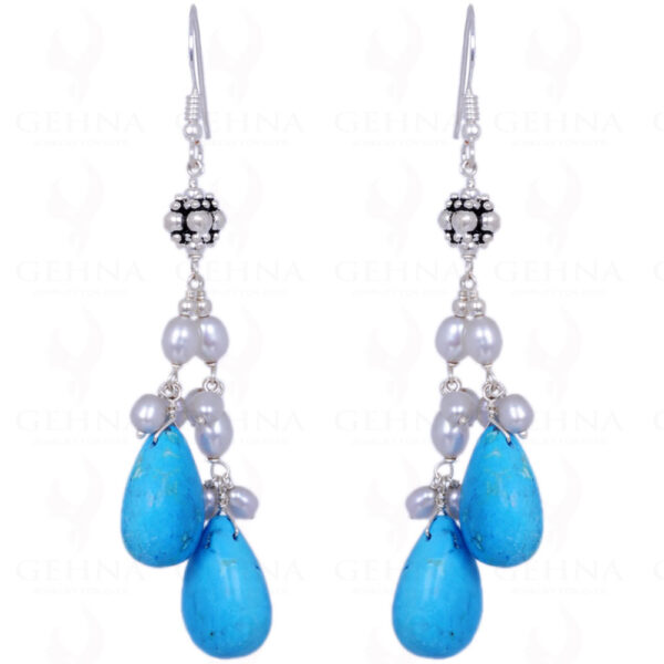 Pearl & Turquoise Gemstone Earrings Made In .925 Solid Silver ES-1381