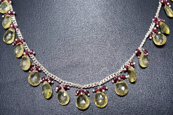 Necklace of Lemon Topaz & Red Garnet Gemstone Beads With Silver Chain NS-1381