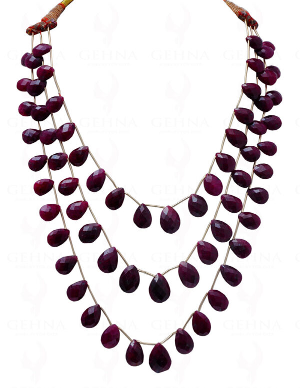 3 Rows Of Ruby Gemstone Faceted Almond Necklace NP-1382