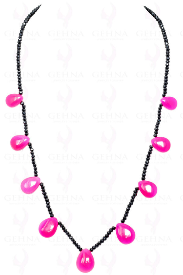 Pink Chalcedony & Black Spinel Gemstone Bead Necklace  NS-1382