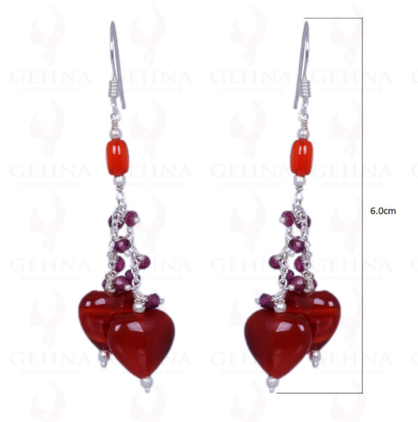 Carnelian, Garnet & Pearl Gemstone Bead Earring Made In .925 Solid Silver ES-1382