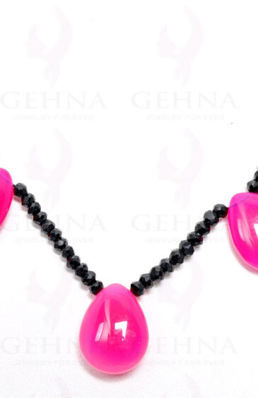 Pink Chalcedony & Black Spinel Gemstone Bead Necklace  NS-1382