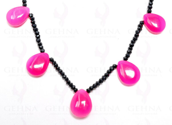 Pink Chalcedony & Black Spinel Gemstone Bead Necklace  NS-1382