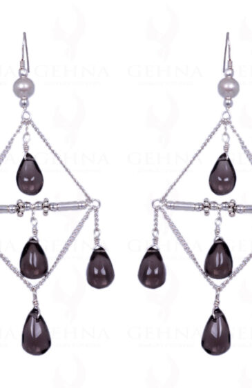 Pearl Bead & Smoky Topaz Drop Earrings Made In .925 Sterling Silver ES-1383