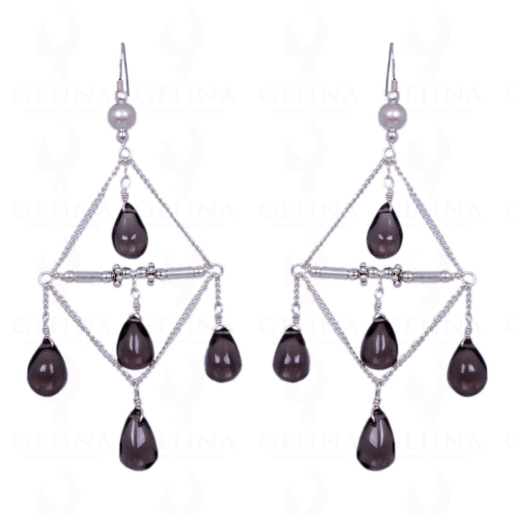 Pearl Bead & Smoky Topaz Drop Earrings Made In .925 Sterling Silver ES-1383