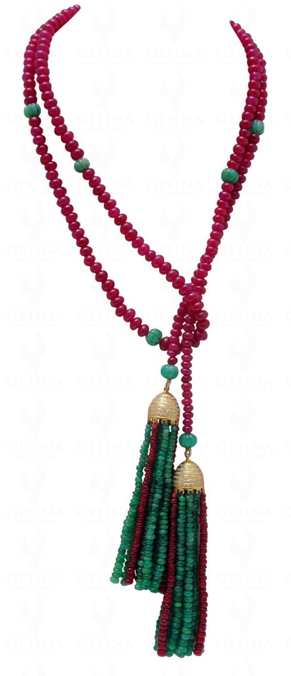 48 Inches Emerald & Ruby Gemstone Round Bead Tie Necklace NP-1383