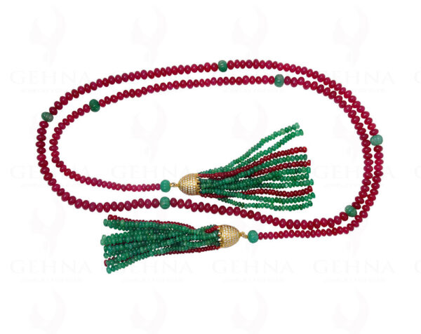 48 Inches Emerald & Ruby Gemstone Round Bead Tie Necklace NP-1383