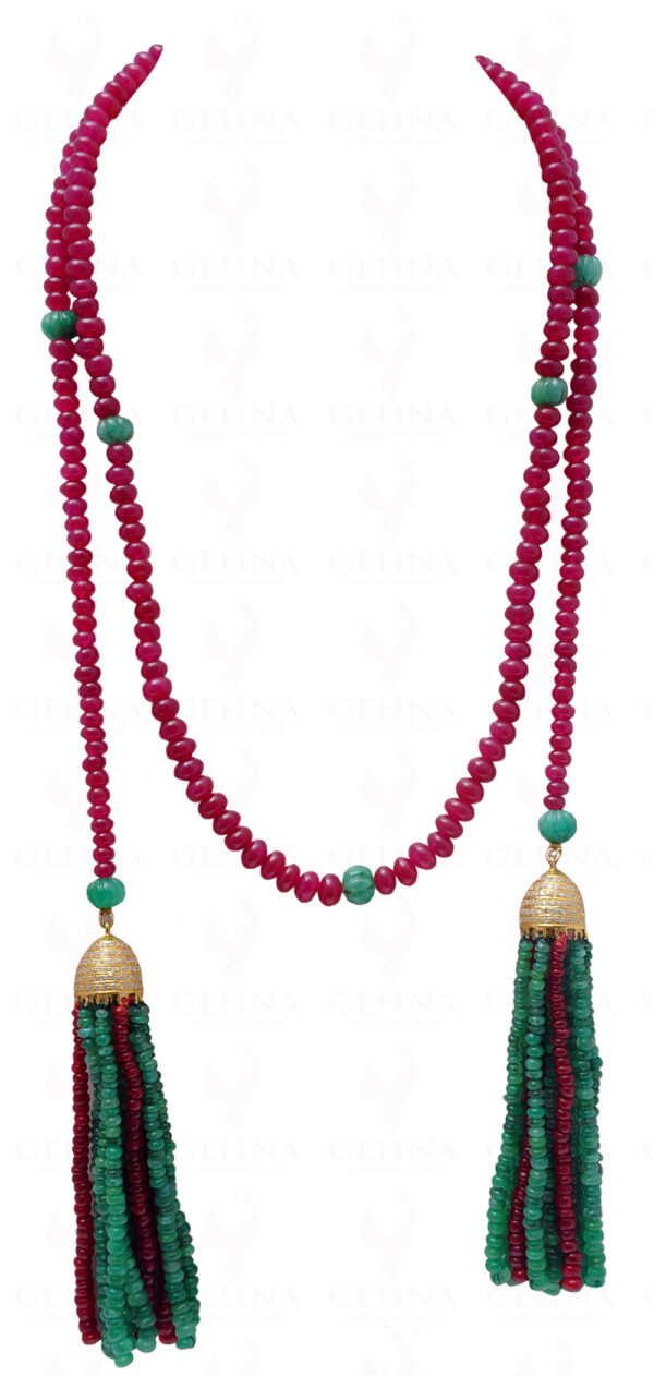 48 Inches Emerald & Ruby Gemstone Round Bead Tie Necklace NP-1383
