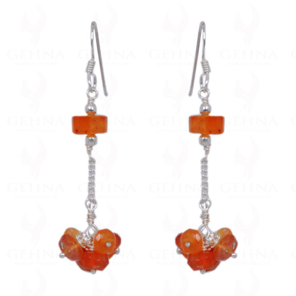 Carnelian Gemstone Round Bead Earrings Made In .925 Solid Silver ES-1384