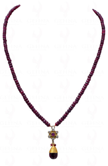 Ruby Gemstone Faceted Bead Necklace With Silver Pendant NP-1384