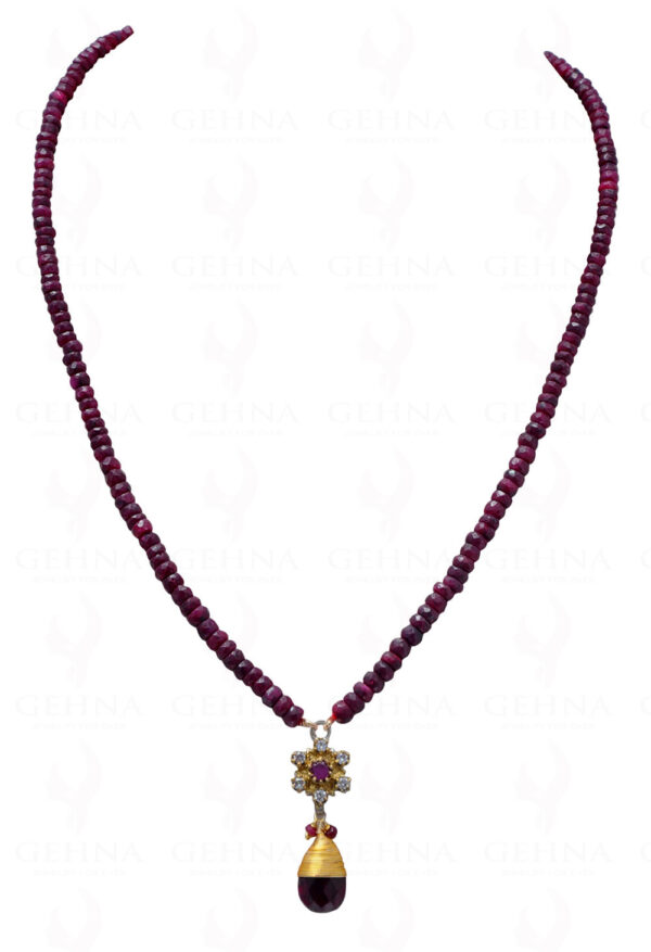 Ruby Gemstone Faceted Bead Necklace With Silver Pendant NP-1384