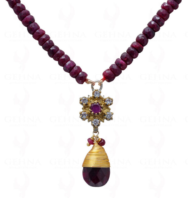 Ruby Gemstone Faceted Bead Necklace With Silver Pendant NP-1384