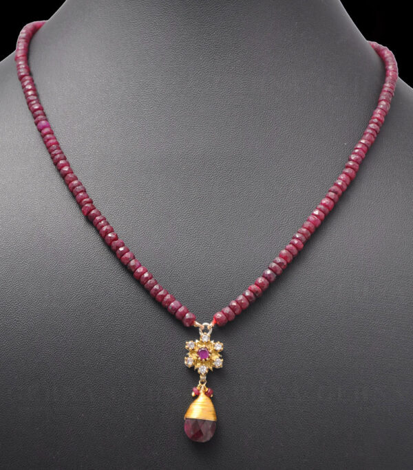 Ruby Gemstone Faceted Bead Necklace With Silver Pendant NP-1384