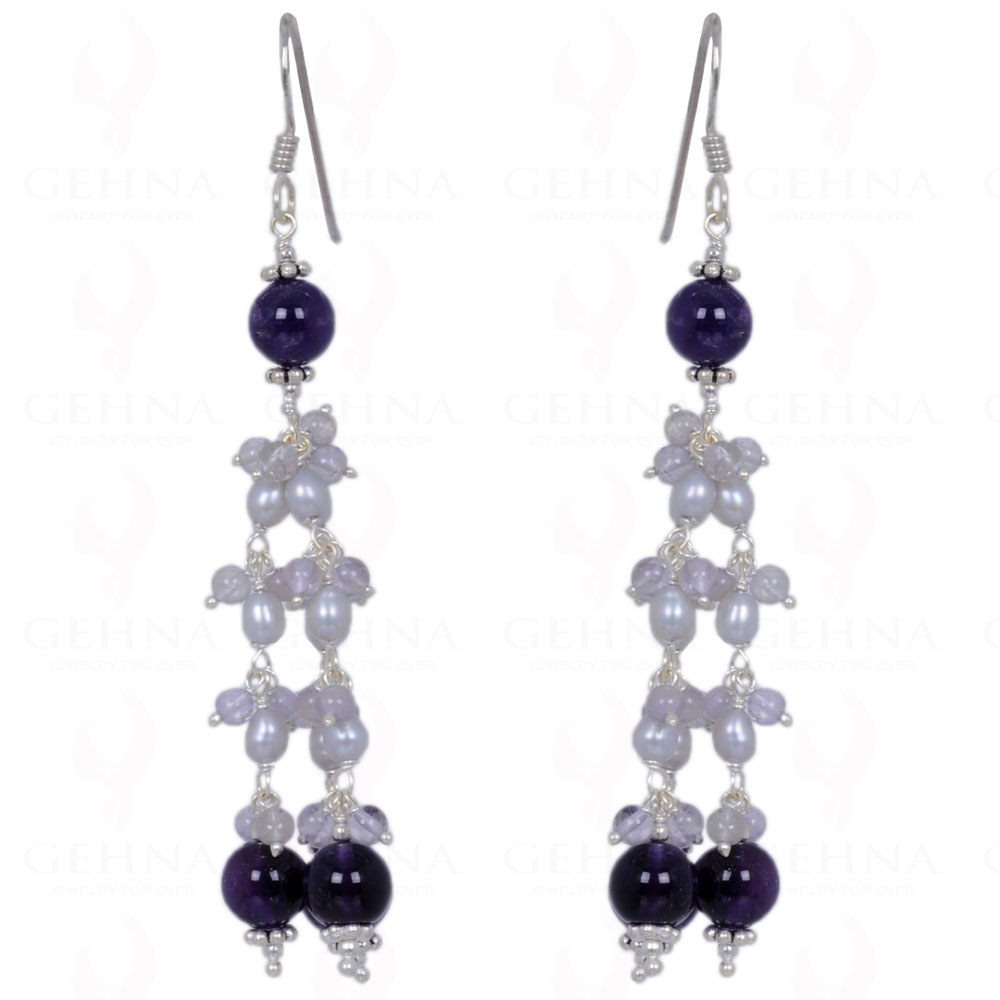 Pearl & Amethyst Gemstone Earrings Made In .925 Solid Silver ES-1385