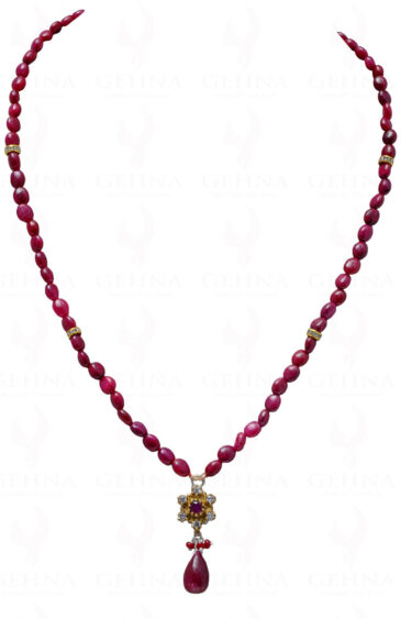 Ruby Gemstone Oval Shaped Necklace With Silver Pendant NP-1385
