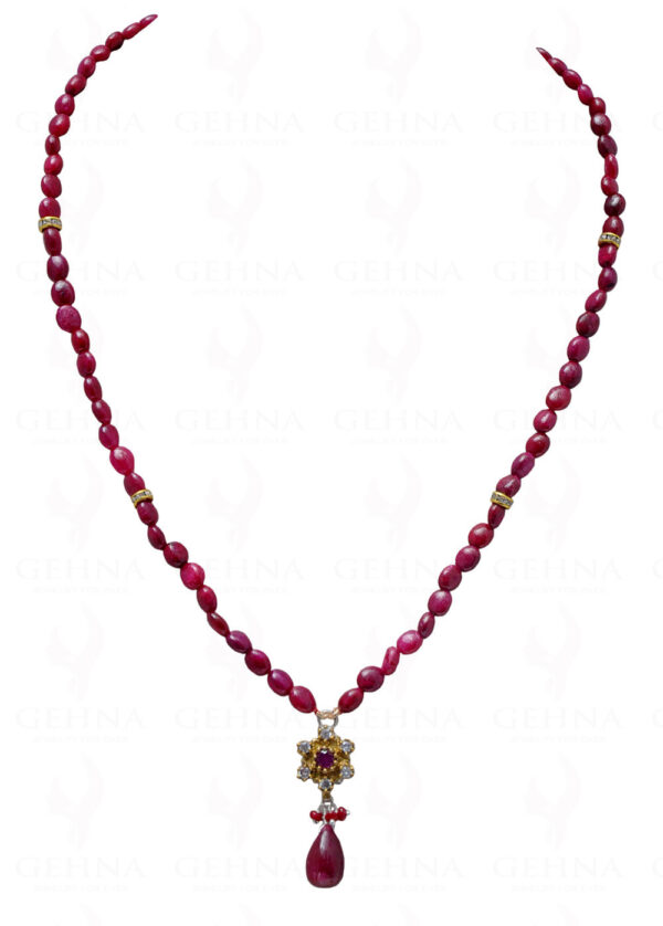 Ruby Gemstone Oval Shaped Necklace With Silver Pendant NP-1385
