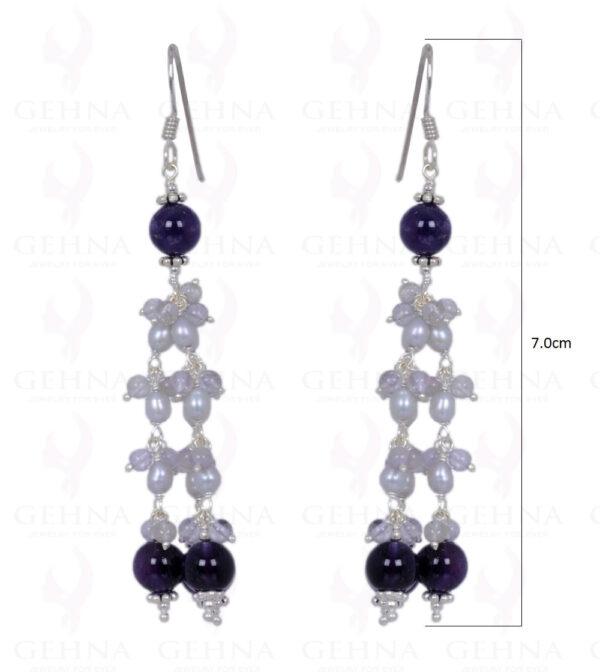 Pearl & Amethyst Gemstone Earrings Made In .925 Solid Silver ES-1385