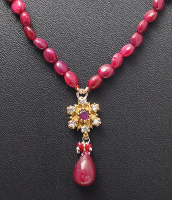 Ruby Gemstone Oval Shaped Necklace With Silver Pendant NP-1385