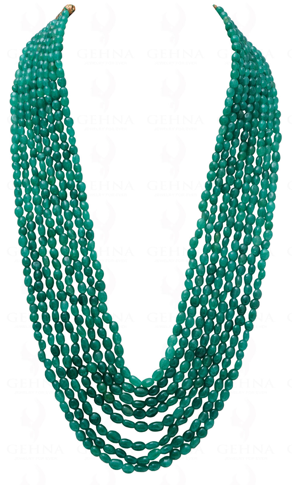 8 Rows Of Emerald Gemstone Oval Shaped Bead Necklace NP-1386