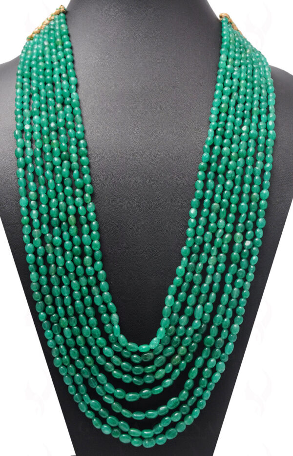 8 Rows Of Emerald Gemstone Oval Shaped Bead Necklace NP-1386
