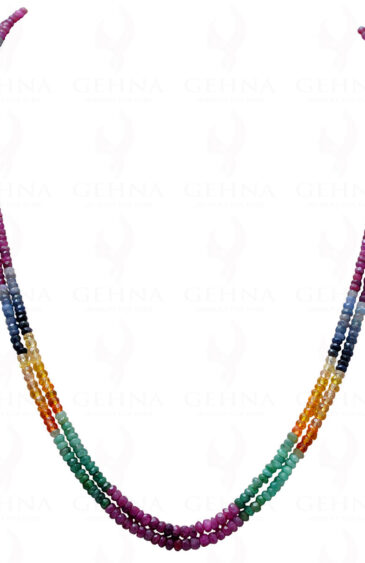 2 Rows Of Ruby, Emerald & Sapphire Gemstone Faceted Bead Necklace NP-1387