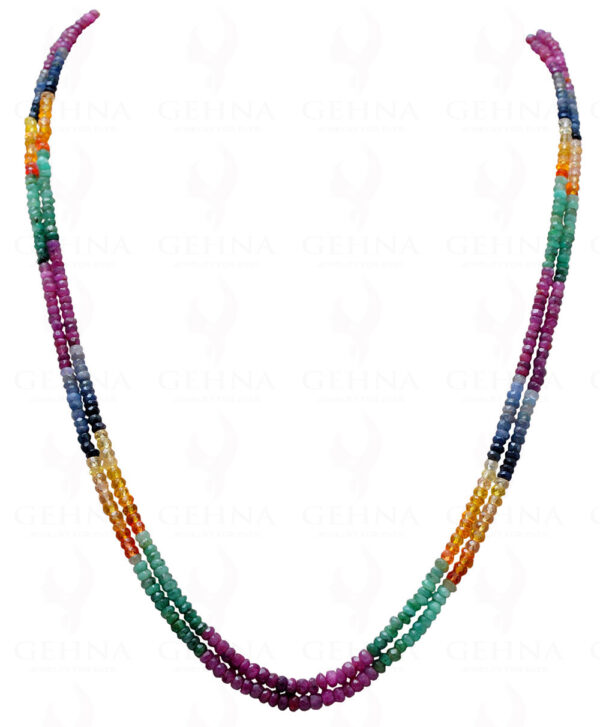 2 Rows Of Ruby, Emerald & Sapphire Gemstone Faceted Bead Necklace NP-1387