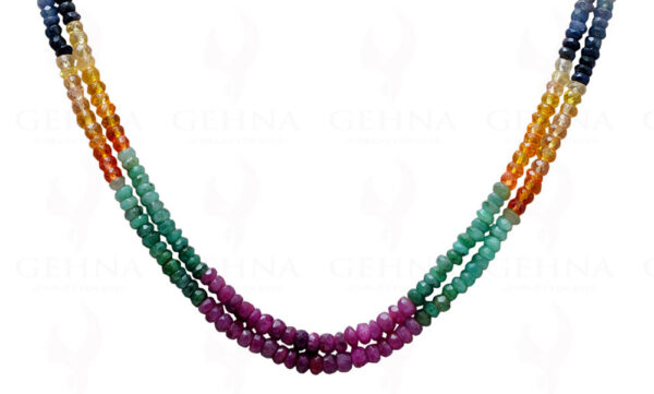 2 Rows Of Ruby, Emerald & Sapphire Gemstone Faceted Bead Necklace NP-1387