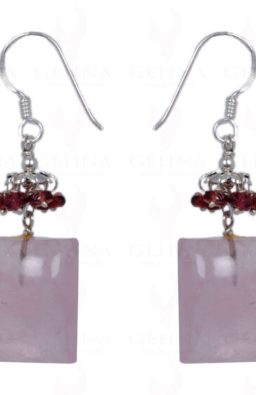 Rose Quartz & Red Garnet Gemstone Earrings Made In .925 Solid Silver ES-1388