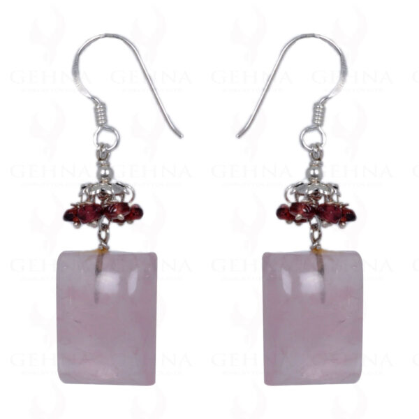 Rose Quartz & Red Garnet Gemstone Earrings Made In .925 Solid Silver ES-1388