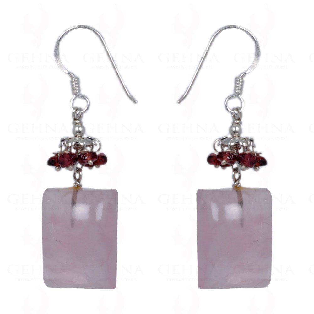 Rose Quartz & Red Garnet Gemstone Earrings Made In .925 Solid Silver ES-1388