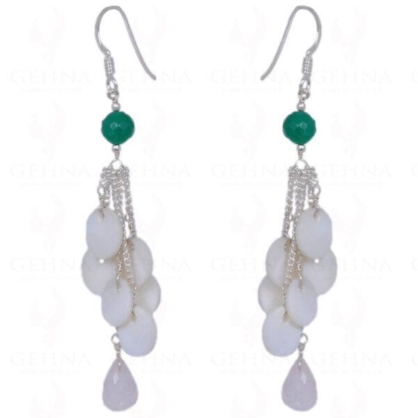 Shell Pearl & Green Jade Gemstone Earrings Made In .925 Sterling Silver ES-1389