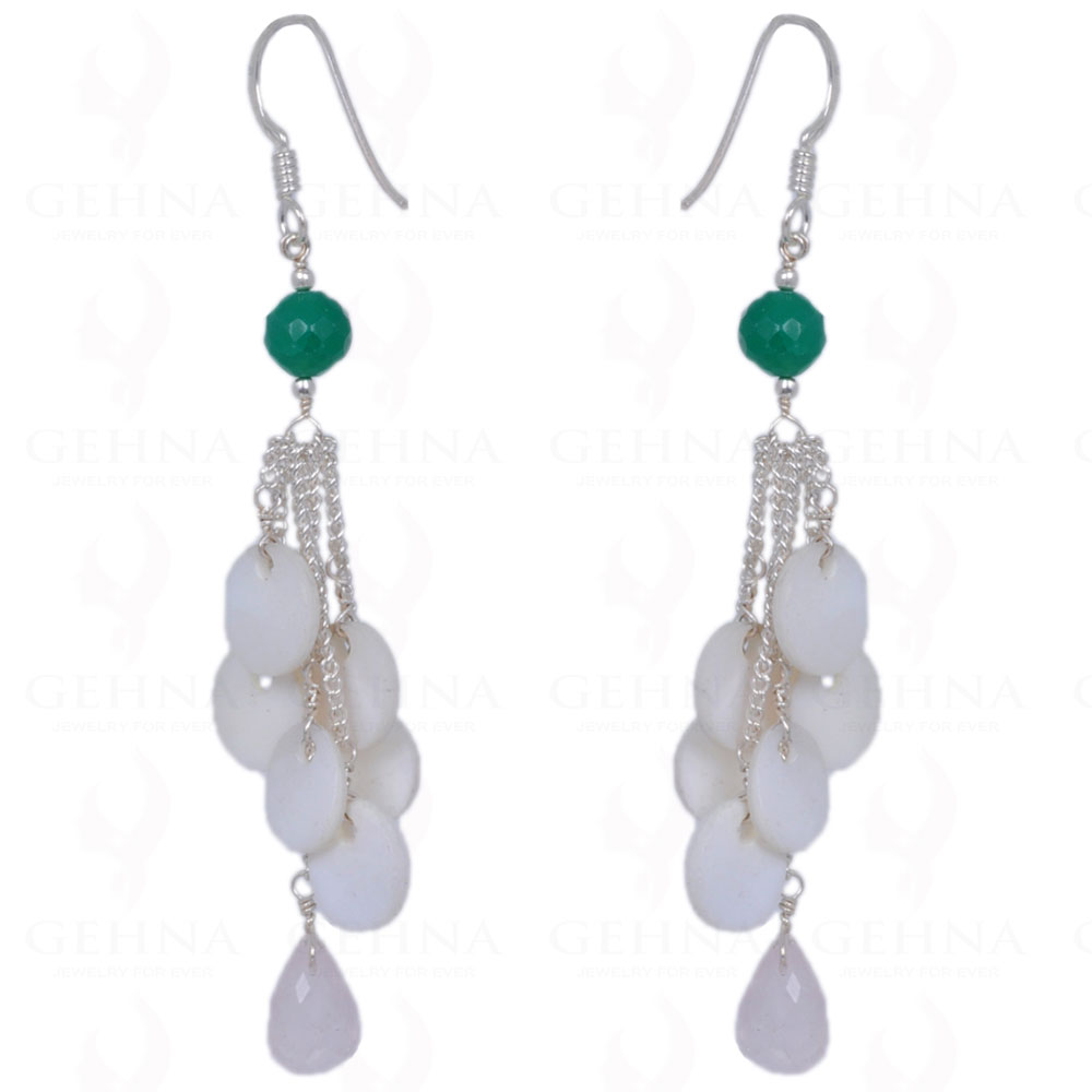Shell Pearl & Green Jade Gemstone Earrings Made In .925 Sterling Silver ES-1389