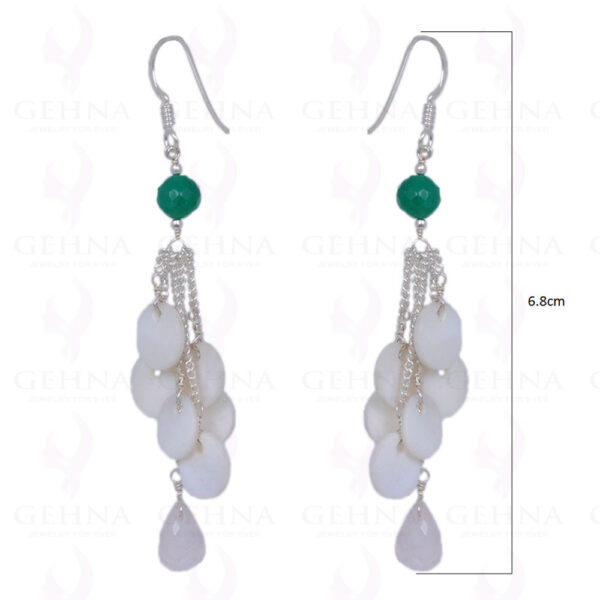 Shell Pearl & Green Jade Gemstone Earrings Made In .925 Sterling Silver ES-1389