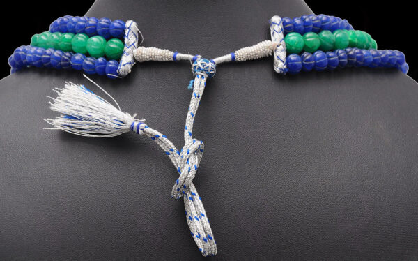 3 Rows Emerald & Blue Sapphire Gemstone Melon Shape Necklace NP-1389