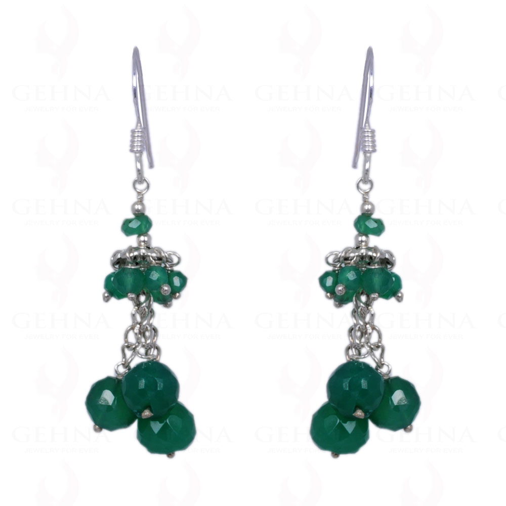 Green Jade Gemstone Faceted Bead Earrings Made In .925 Solid Silver ES-1390