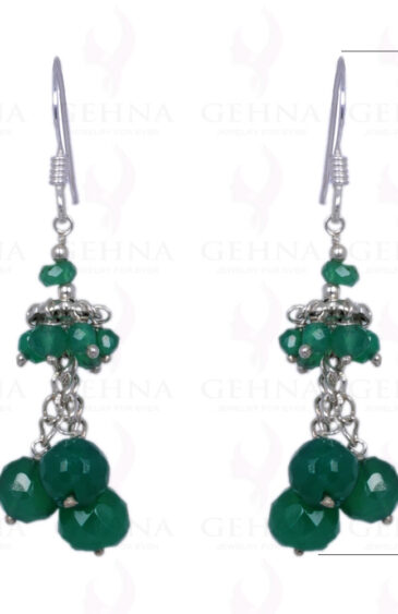 Green Jade Gemstone Faceted Bead Earrings Made In .925 Solid Silver ES-1390