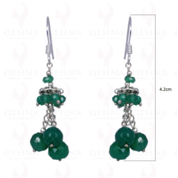 Green Jade Gemstone Faceted Bead Earrings Made In .925 Solid Silver ES-1390