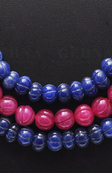 3 Rows Ruby & Blue Sapphire Gemstone Melon Shape Necklace NP-1390